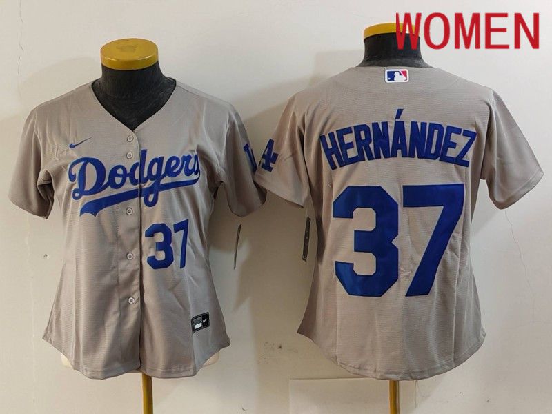 Women Los Angeles Dodgers 37 Hernandez Grey Nike Game 2024 MLB Jersey style 7261